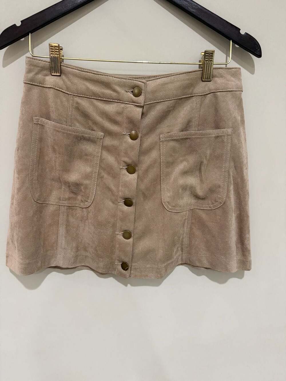 Altar'd State Skirt Size S Stone Faux Suede Button Front Mini